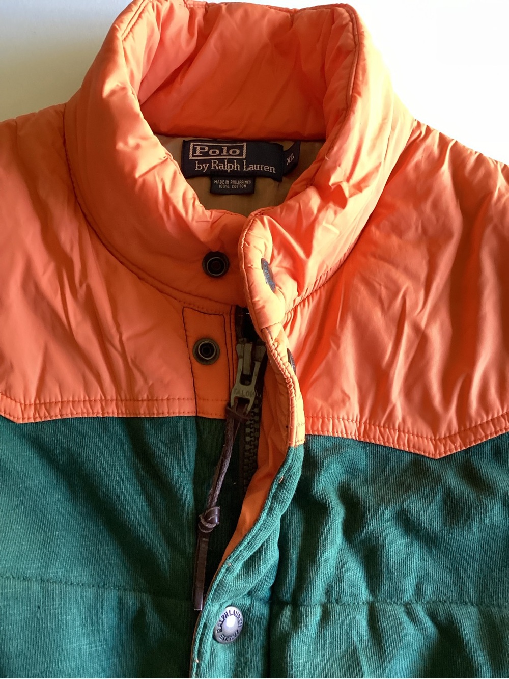Vintage Polo Ralph Lauren Green Quilted Vest with Orange Yoke - Picture 3 of 14